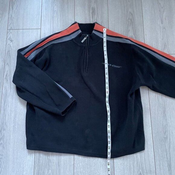 Harley Davidson Men Quarter Zip Mock Neck Sweater Three Stripe Black and Orange - Picture 5 of 11